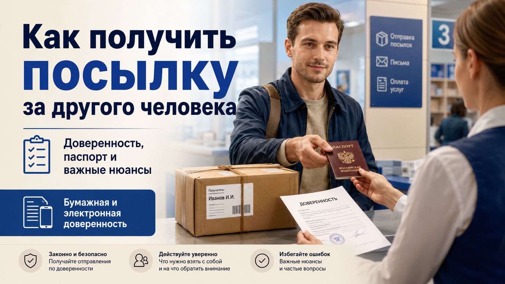 Как получить посылку за другого человека на Почте России
